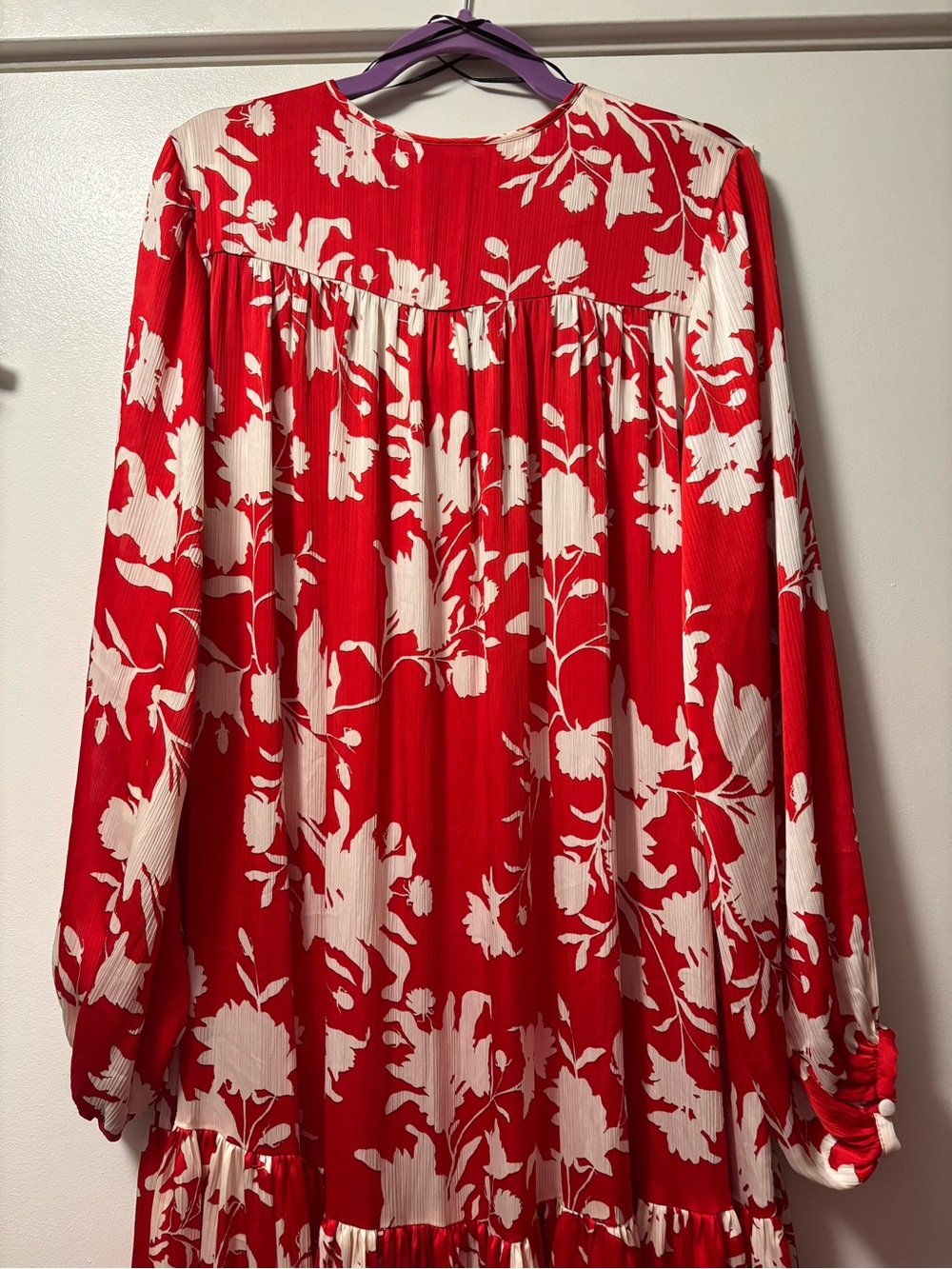 NWT Johanna Ortiz x H&M Red and White Floral Satin Tiered Maxi Dress S - Picture 9 of 12